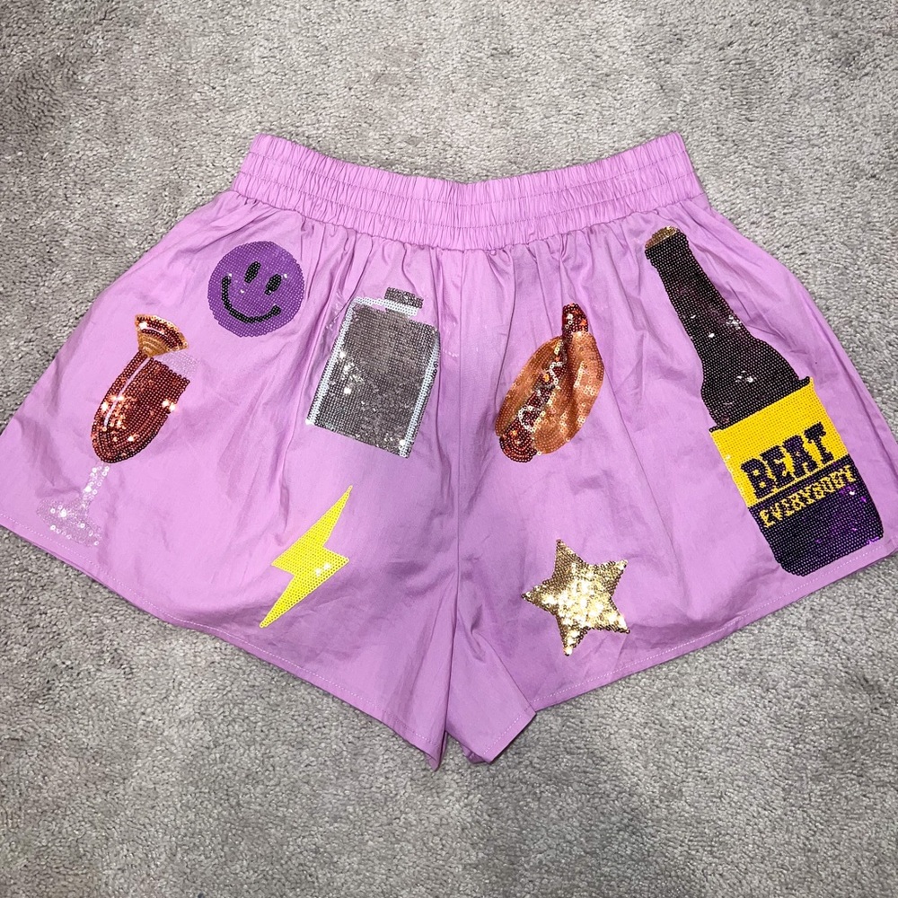 Queen of Sparkle Gameday shorts. Purple. Never worn.